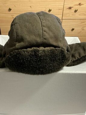🎉3 for 15🎉Olive Green Cotton Canvas Lined Winter Faux-Fur Trapper Hat